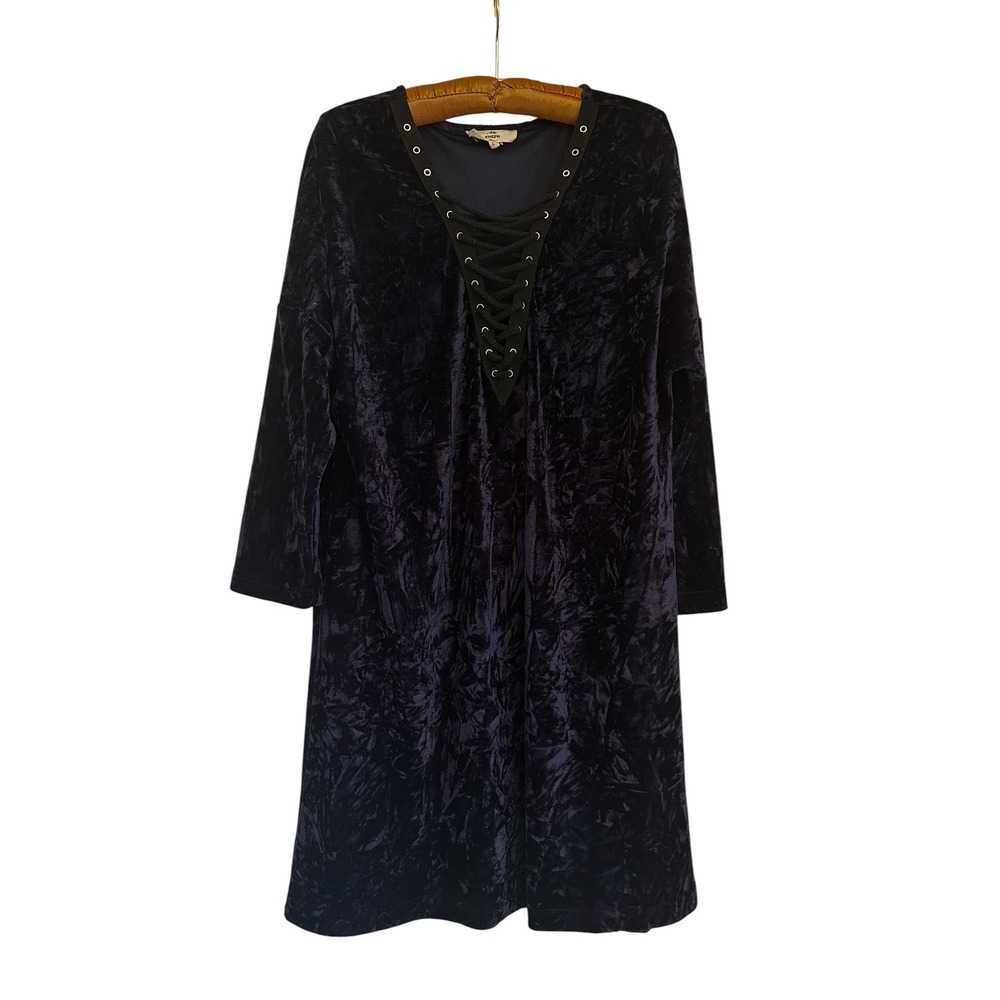Entro Navy Crushed Velvet Lace Mini Dress Sz L Festival Whimsigoth Renaissance